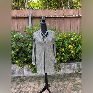 Sabina Musayev Tie Neck Long Sleeve Metallic Dress Size XS